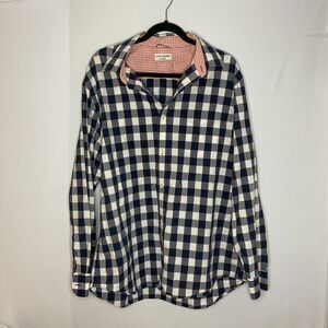 Banana‎ Republic Shirt Mens XL Blue Orange Long Sleeve Button Up Check Flip Cuff